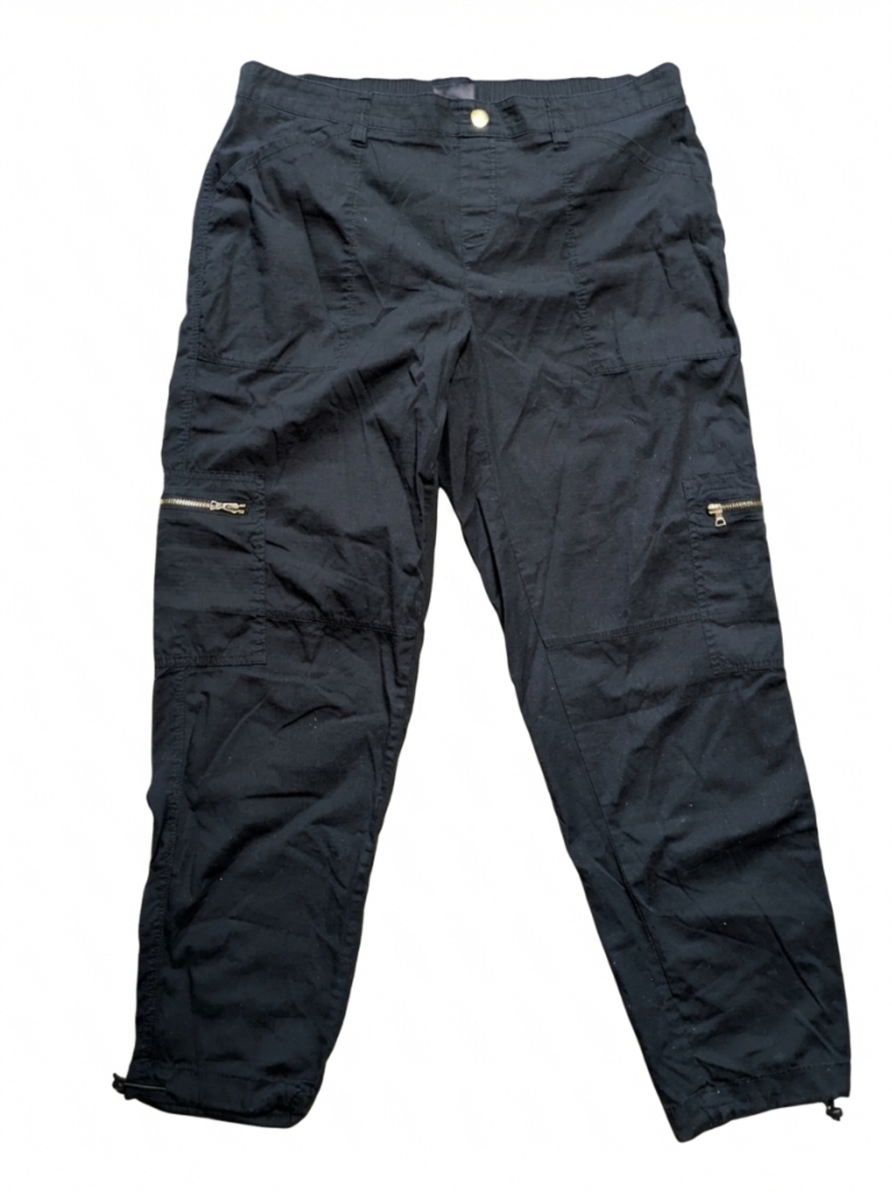 Rafaella Comfort Black Cargo Pants Womens 10 Stretch Ripstop Bungee Hem Outdoor